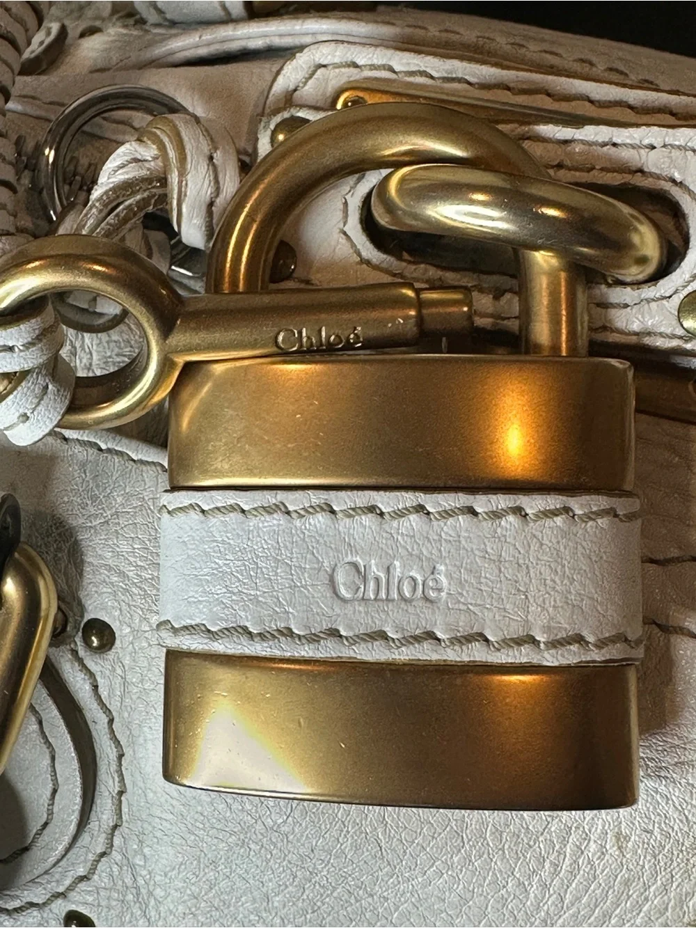 CHLOE Paddington Ivory Leather Mini Top Handle Bag with Lock and Key